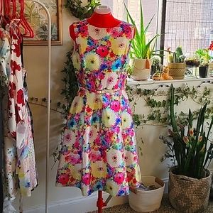 Belted Neon Floral Dress